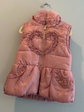 Girls Pink Hooded Heart Vest - Size 6 - Like New!